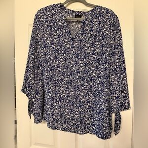Jones New York & Company Floral Navy Blue Dolman Sleeve Women's Top